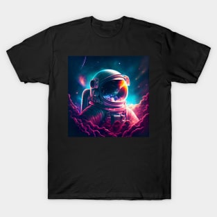 An astronaut witnesses space in his visor T-Shirt